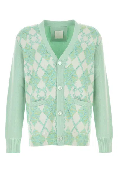 Givenchy Cardigan En Laine Argyle Monogramme 72 In Green