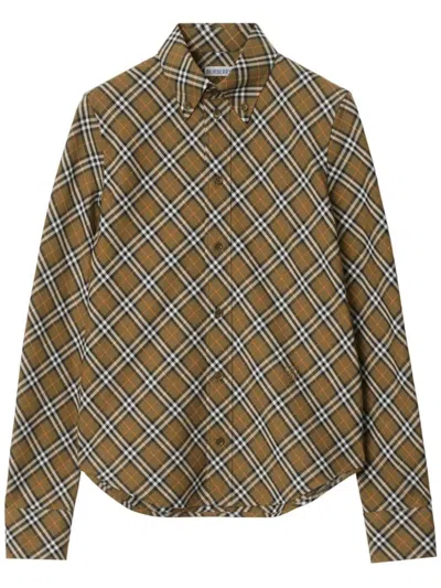 Burberry Check Cotton Shirt Cuffed Sleeves In Oxide Ip Check