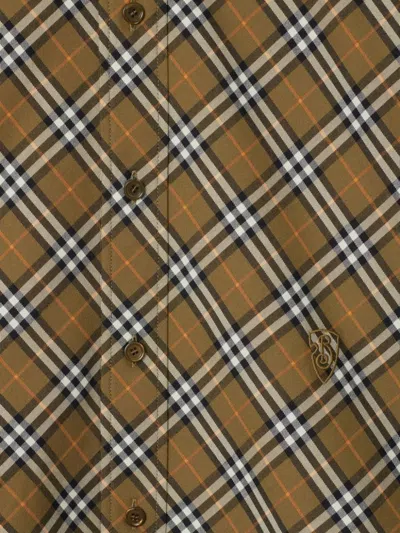 Burberry Check Cotton Shirt Cuffed Sleeves In Oxide Ip Check