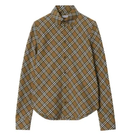 Burberry Check Cotton Shirt Cuffed Sleeves In Oxide Ip Check
