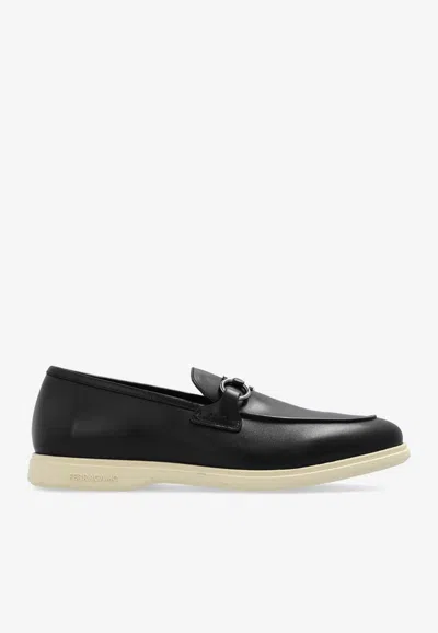 Ferragamo Cosimo Gancini Leather Loafers In Black