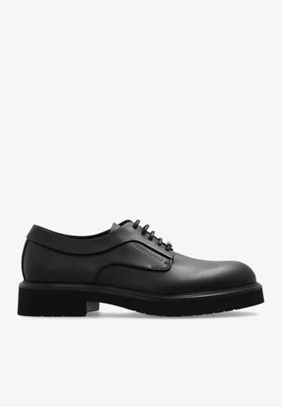 Ferragamo Logo-debossed Leather Derby Shoes In Black