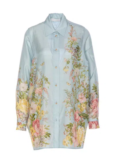 Zimmermann Floral-print Silk-habotai Shirt In Blue