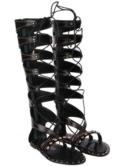 Ivy Kirzhner Sorcerer Stud Gladiator Lace Up Flat Sandals In Black