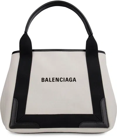 Balenciaga Md Navy Cabas Canvas Tote Bag In Green