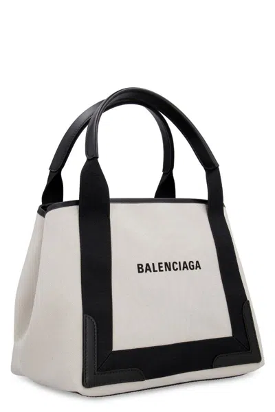 Balenciaga Md Navy Cabas Canvas Tote Bag In Green