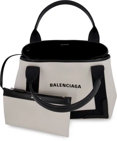 Balenciaga Md Navy Cabas Canvas Tote Bag In Green
