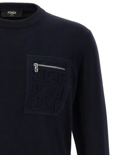 Fendi Breast Pocket Wool Pullover Clothing In Blue