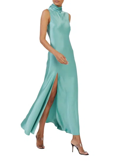 Lapointe Satin Drape Neck Sleeveless Dress In Sea Green