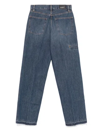 Helmut Lang Women's Frayed-hem Straight-leg Carpenter Jeans In Blue