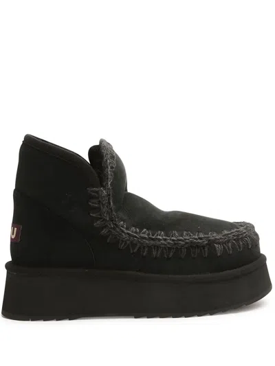 Mou Mini Eskimo Platform High Heels Ankle Boots In Black Suede