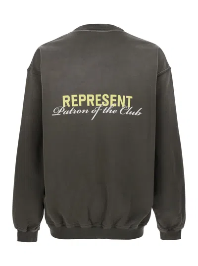 Represent Patron Of The Club Olive Green Crewneck Sweater With Front And Back Logo Print In Cotton Man In Green