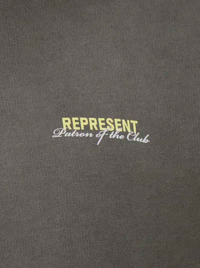 Represent Patron Of The Club Olive Green Crewneck Sweater With Front And Back Logo Print In Cotton Man In Green