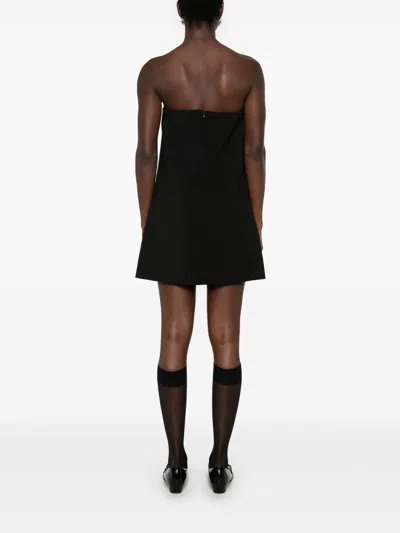 Self-portrait Black Sleeveless Mini Dress With Bandeau And Beaded Oversize Bow In Tech Fabric Woman