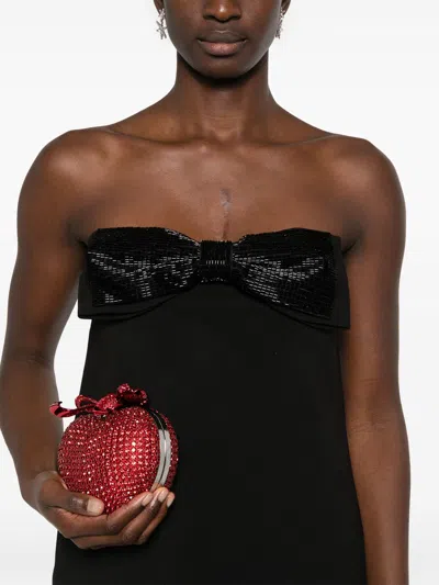 Self-portrait Black Sleeveless Mini Dress With Bandeau And Beaded Oversize Bow In Tech Fabric Woman