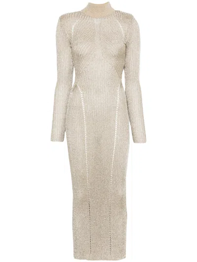 Self-portrait Ribbed Lurex Knit Turtleneck Maxi Dress