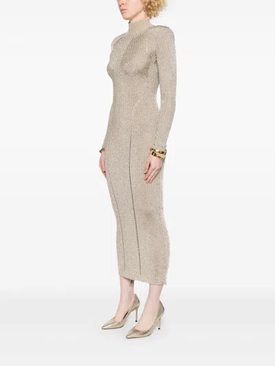 Self-portrait Ribbed Lurex Knit Turtleneck Maxi Dress