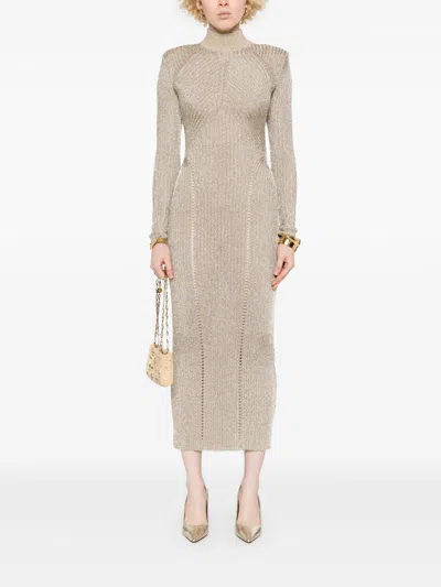 Self-portrait Ribbed Lurex Knit Turtleneck Maxi Dress