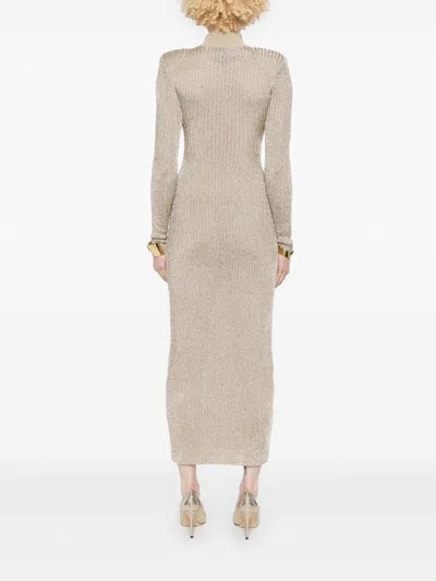 Self-portrait Ribbed Lurex Knit Turtleneck Maxi Dress
