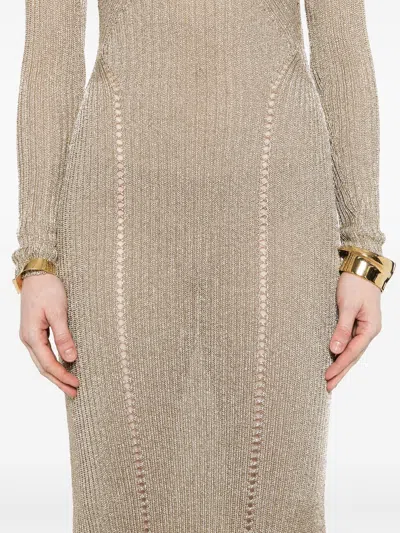 Self-portrait Ribbed Lurex Knit Turtleneck Maxi Dress