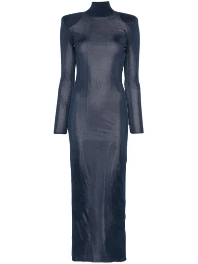 Self-portrait Ribbed Lurex Knit Turtleneck Maxi Dress
