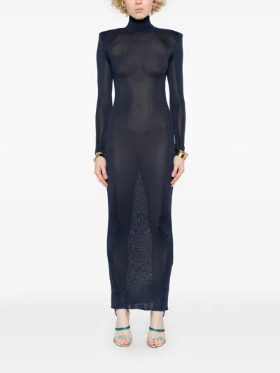 Self-portrait Ribbed Lurex Knit Turtleneck Maxi Dress