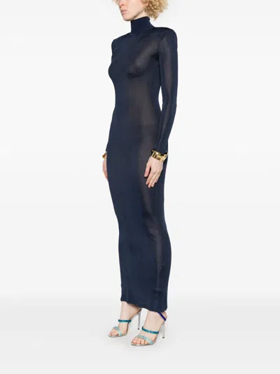 Self-portrait Ribbed Lurex Knit Turtleneck Maxi Dress