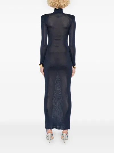 Self-portrait Ribbed Lurex Knit Turtleneck Maxi Dress