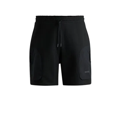Hugo Boss Cotton-terry Relaxed-fit Shorts With Logo Print In Black