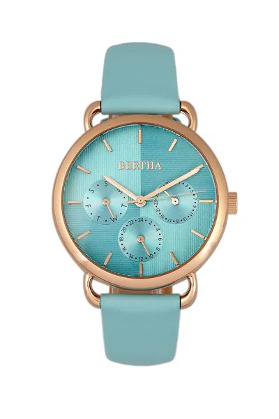 Bertha Gwen Leather-band Watch With Day & Date In Blue