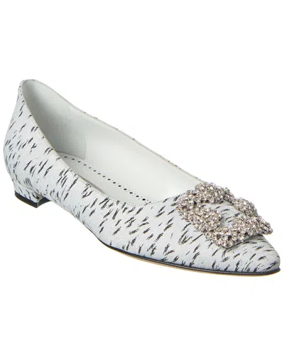 Manolo Blahnik Hangisi Jacquard Flat In White