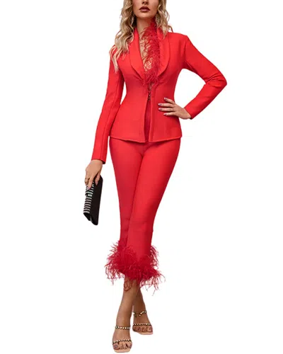 Rene Lion 2pc Blazer & Pant Set In Red