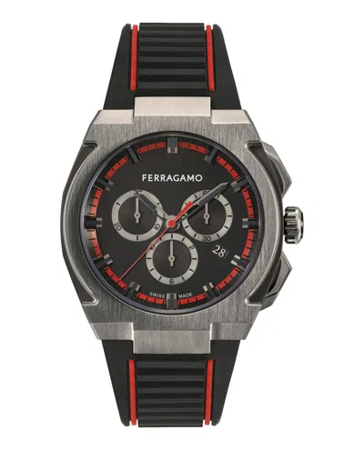Ferragamo Men's 43mm Supreme Chrono Watch With Polyurethane Strap, Gunmetal In Multi