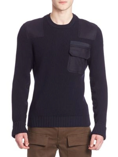 Moncler Ribbed Woolen Sweater In Navy