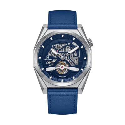 Heritor Automatic Amadeus Semi-skeleton Leather-band Watch In Blue