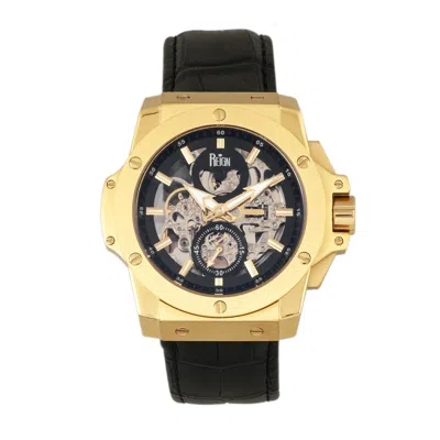 Reign Commodus Automatic Skeleton Leather-band Watch In Black
