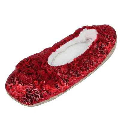 Alotta Knits Women's Sequins Ballerina Slippers With Sherpa Fleece Lining In Red