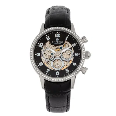 Empress Beatrice Automatic Skeleton Dial Leather-band Watch With Day & Date In Black