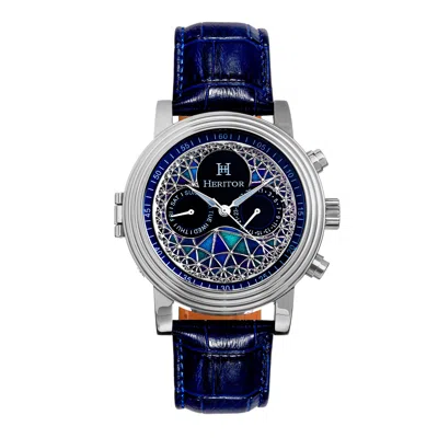 Heritor Automatic Legacy Leather-band Watch With Day & Date In Blue
