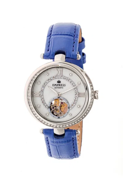 Empress Stella Automatic Semi-skeleton Mop Leather-band Watch In Purple
