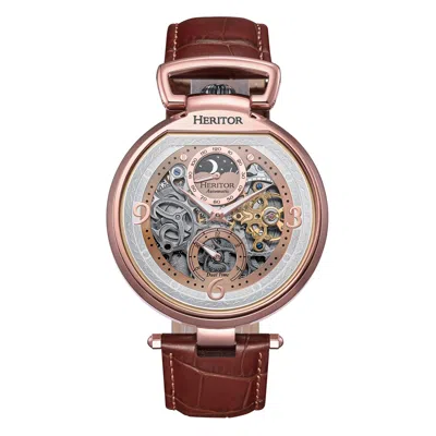 Heritor Automatic Lincoln Leather-band Skeleton Watch With Moon Phase In Brown