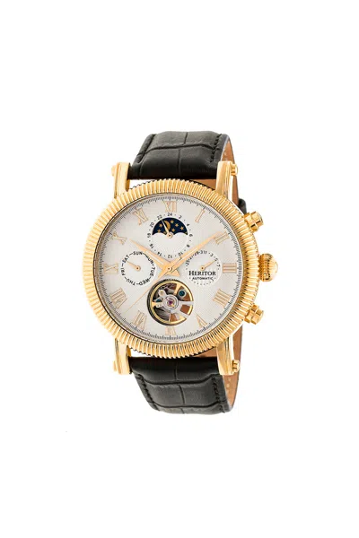Heritor Automatic Winston Semi-skeleton Leather-band Watch In White