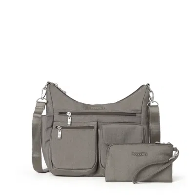 Baggallini Modern Everywhere Slim Crossbody Bag With Rfid Wristlet In Grey