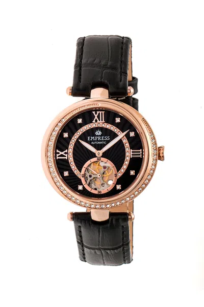 Empress Stella Automatic Semi-skeleton Mop Leather-band Watch In Multi