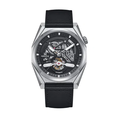 Heritor Automatic Amadeus Semi-skeleton Leather-band Watch In Silver