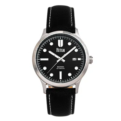 Reign Henry Automatic Canvas-overlaid Leather-band Watch With Date In Black