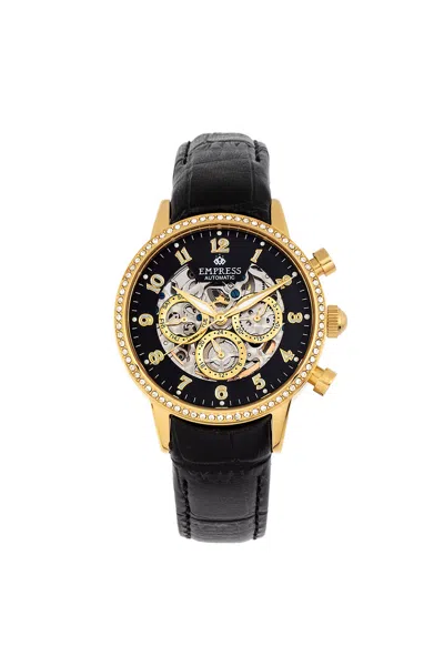 Empress Beatrice Automatic Skeleton Dial Leather-band Watch With Day & Date In Gold