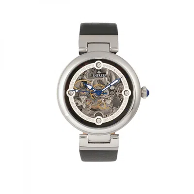 Empress Adelaide Automatic Skeleton Leather-band Watch In Black