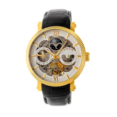 Heritor Automatic Aries Skeleton Leather-band Watch In Gold