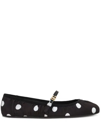 Dolce & Gabbana Odette Polka-dot Satin Ballet Flats